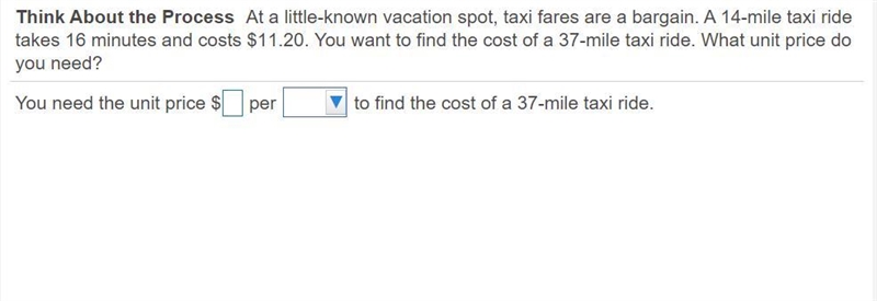 At a​ little-known vacation​ spot, taxi fares are a bargain. A 14-mile taxi ride takes-example-1