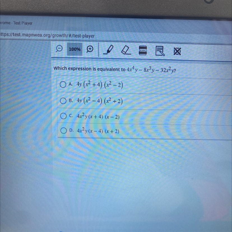 Which expression is equivalent to 4x4y - 8x*y - 32x+y?-example-1