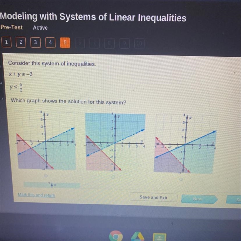 Consider this system of inequalities. x+y-3 y< 1 / 1 Which graph shows the solution-example-1