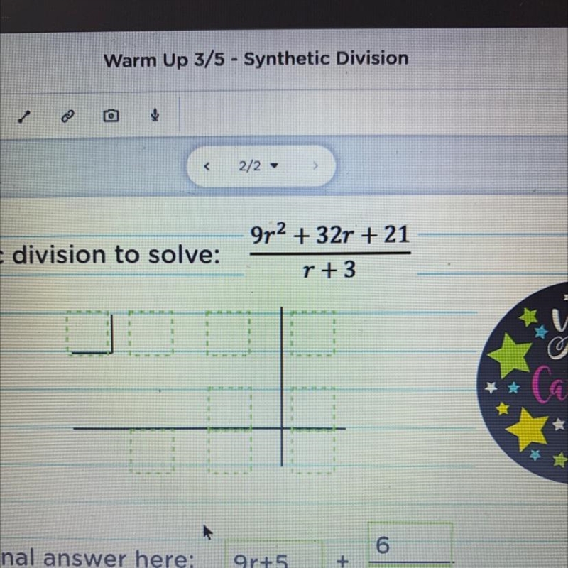 Use synthetic division to solve-example-1