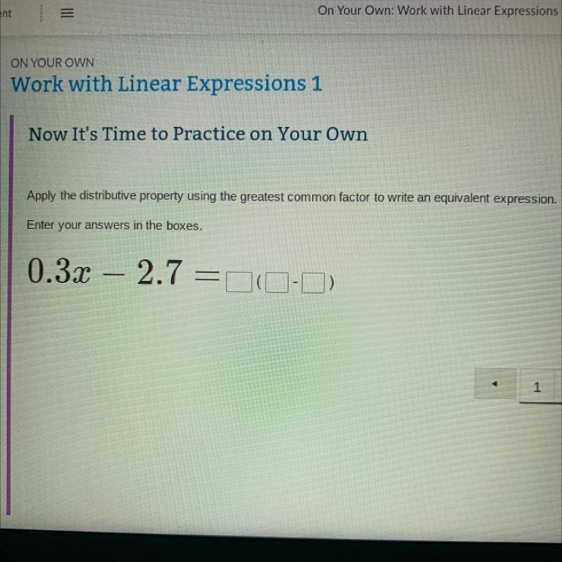 Apply the distributive property using the greatest common factor to write an equivalent-example-1