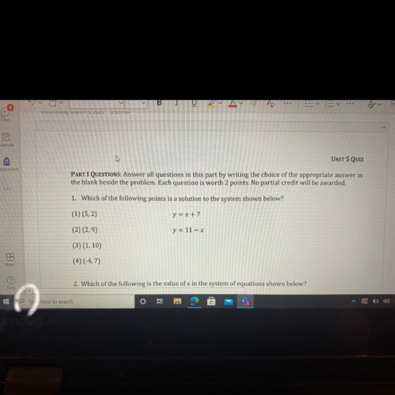 1. Which of the following points is a solution to the system shown below?-example-1