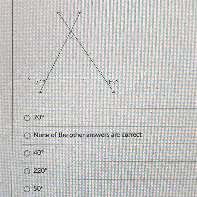 Three lines intersect to form the triangle shown below. What is the value of x in-example-1