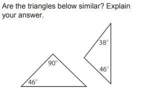 Are the triangles below similar? Explain your answer.-example-1