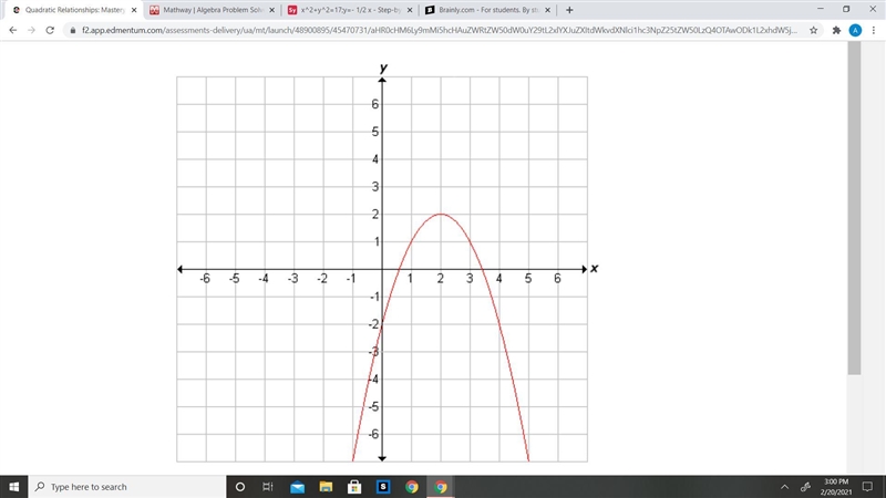 Select the correct answer. Identify the vertex of the function graphed below. A. (0,-2) B-example-1