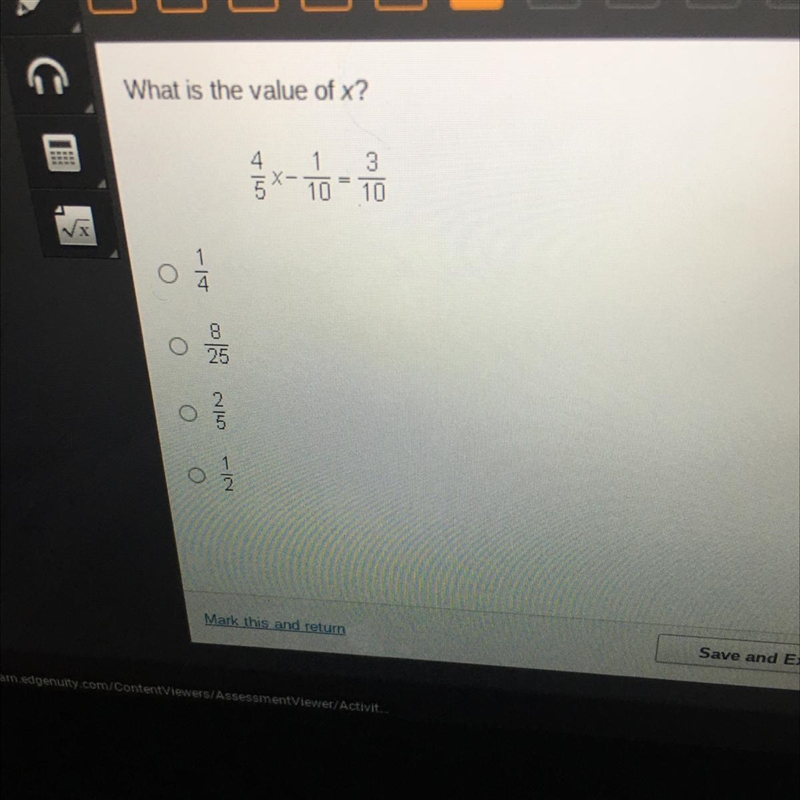 What is the value of x? 4 5 X- 11 10 3 10 ST 8 25 1 (i will mark brain list, also-example-1