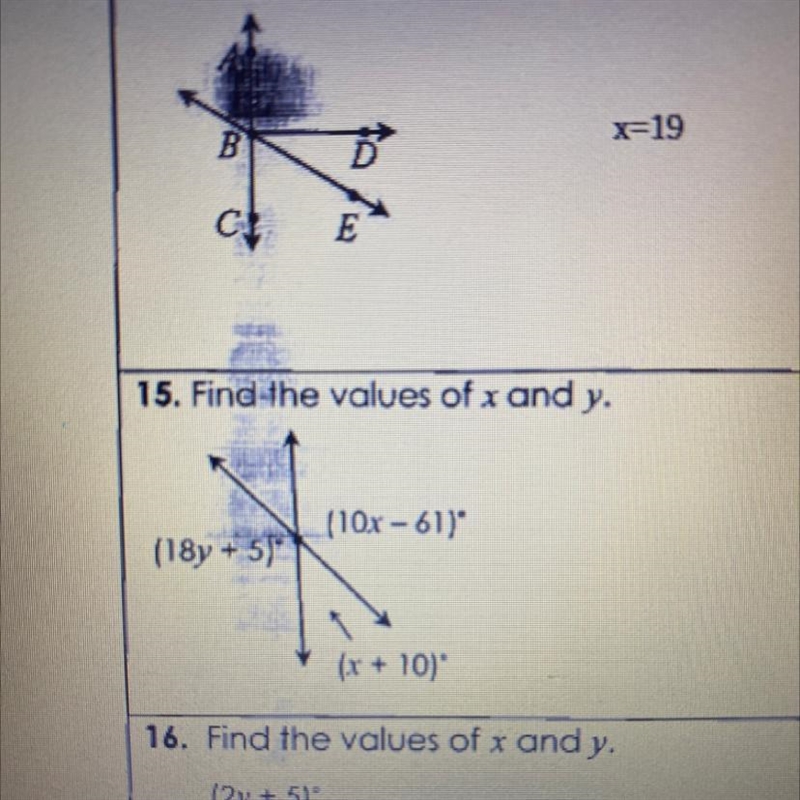 15. find the values of x and y-example-1