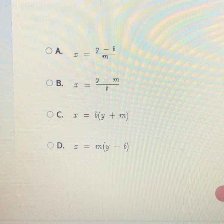 Given the following equation, solve for x. y = mx+b-example-1