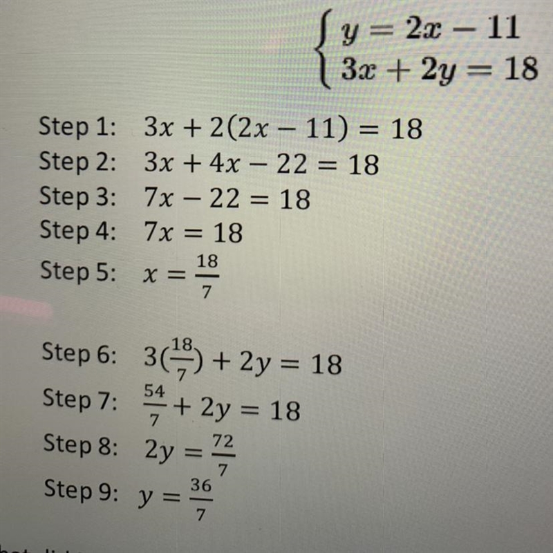 Kam is trying to find the solution to the system below. Her steps are below as well-example-1