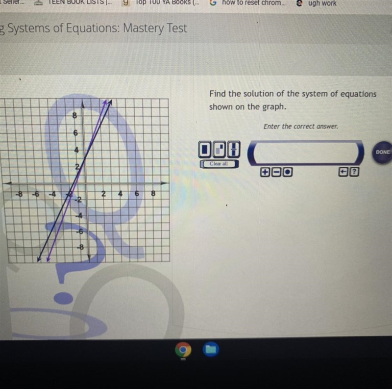 Find the solution of the system of equations shown on the graph.-example-1