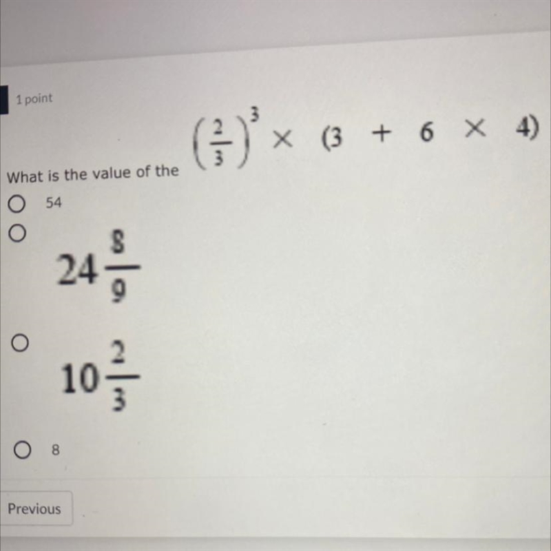 What is the value of the (2/3) exponet 3 times (3 + 6 x 4)-example-1