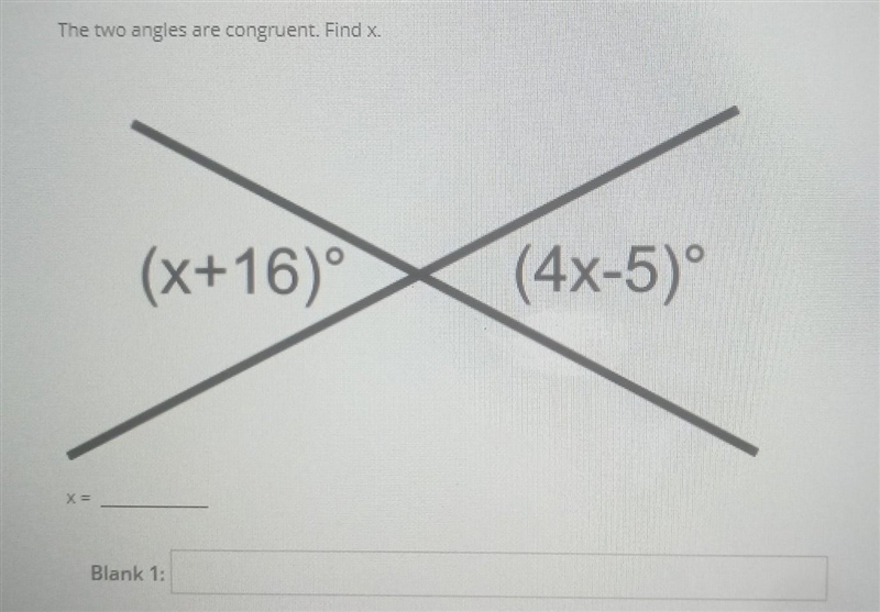 The two angles are congruent. Find x​-example-1