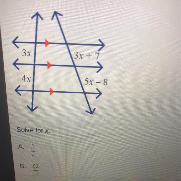 Solve for x A.3/4 B.52/7 C.17 D. 52/3-example-1