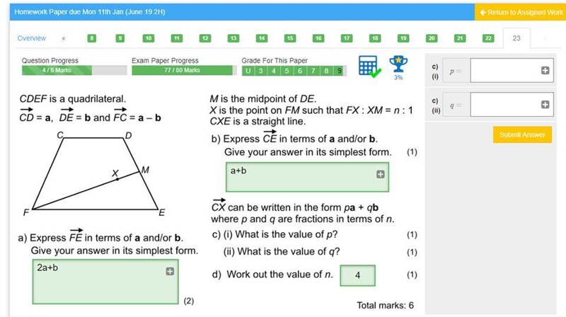 CX can be written in the form pa + qb where p and q are fractions in terms of n. c-example-1