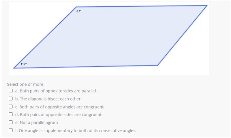 If the following quadrilateral is a parallelogram select the conditions that are met-example-1