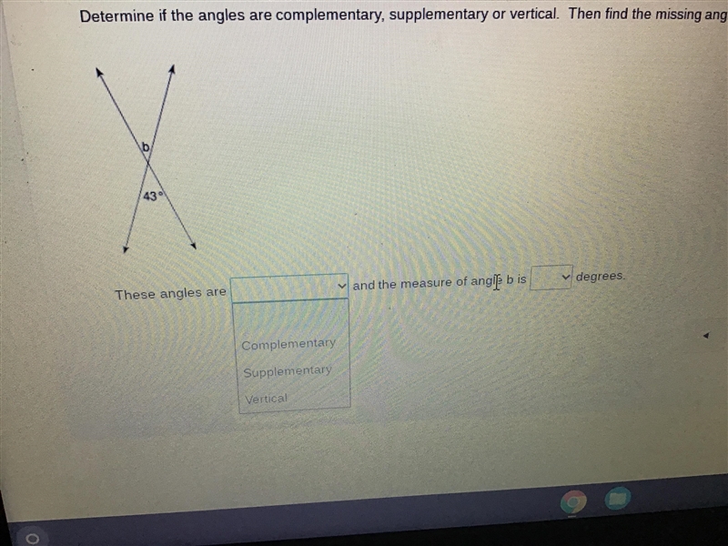 Determine if the angles are complementary, supplementary or vertical. Then find the-example-1