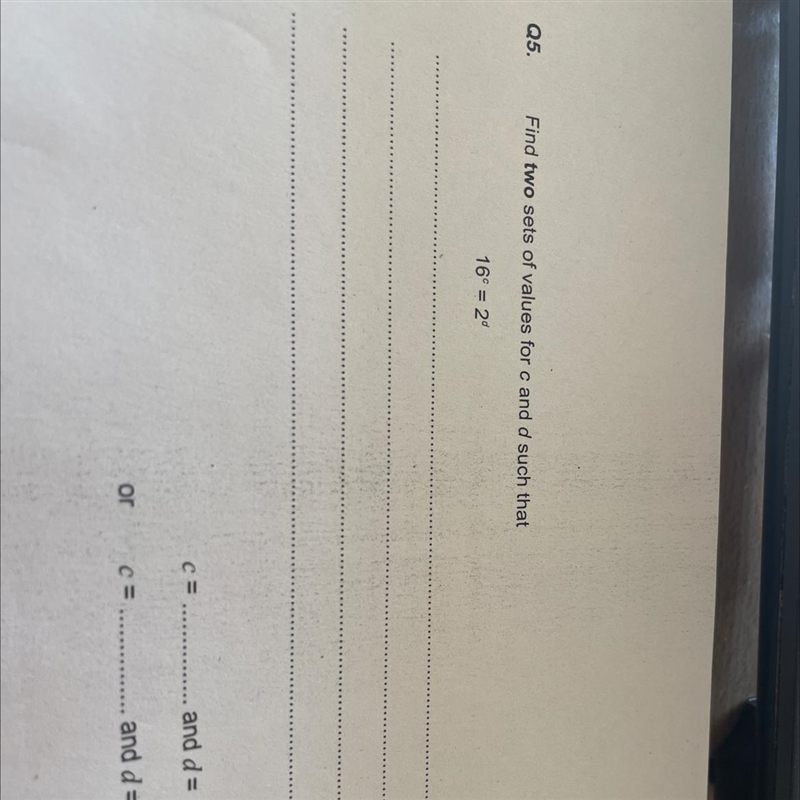 Find two sets of values for c and d such that 16c = 2d-example-1