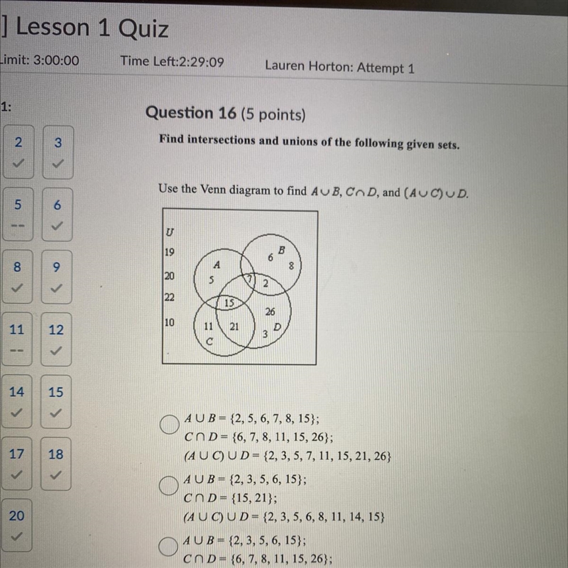 Use the Venn diagram to find AU B, CuD, and (AUC) UD.-example-1