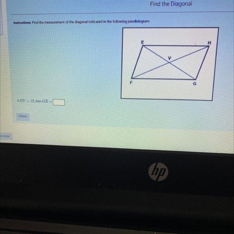 Find the measurement of the angle diagonal indicated in the following parallelogram-example-1