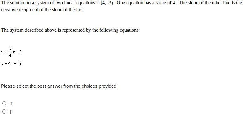 The solution to a system of two linear equations is (4, -3). One equation has a slope-example-1