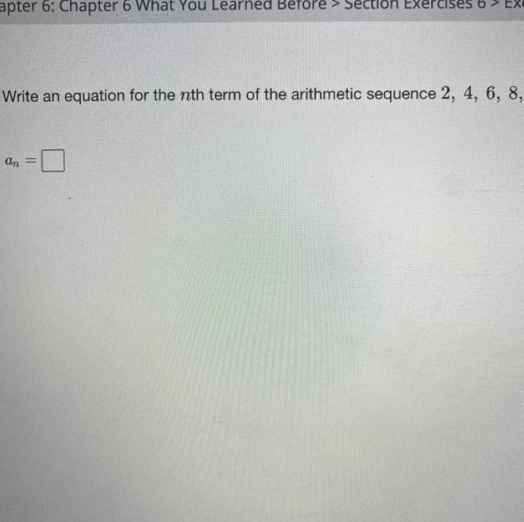 Write an equation for the nth term of the arithmetic sequence 2,4,6,8,...-example-1