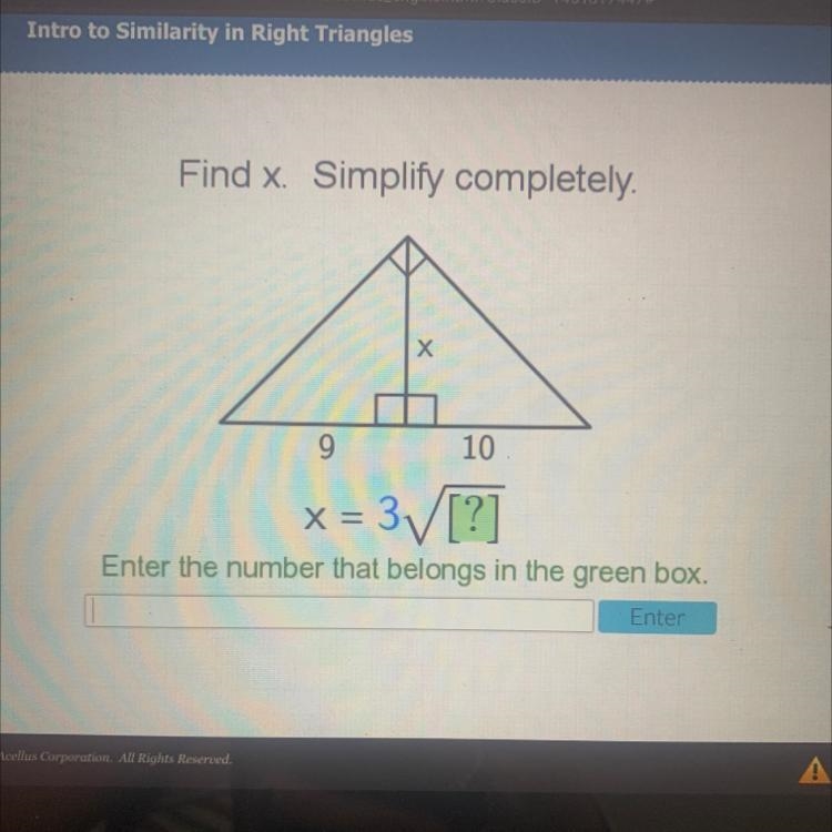 Find x. Simplify completely. х 9 10-example-1