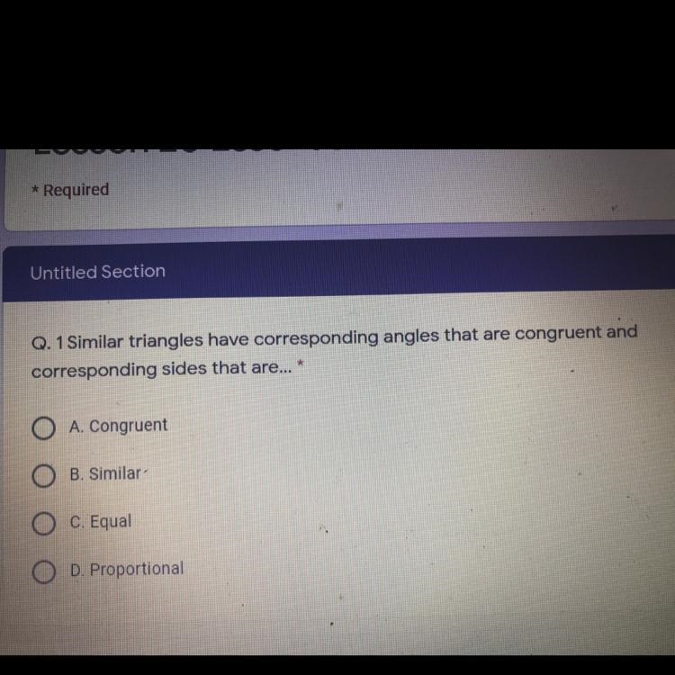 Q. 1 Similar triangles have corresponding angles that are congruent and corresponding-example-1