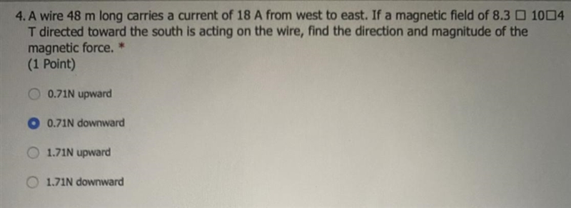 A wire 48 m long carries a current of 18 A from west to east.-example-1