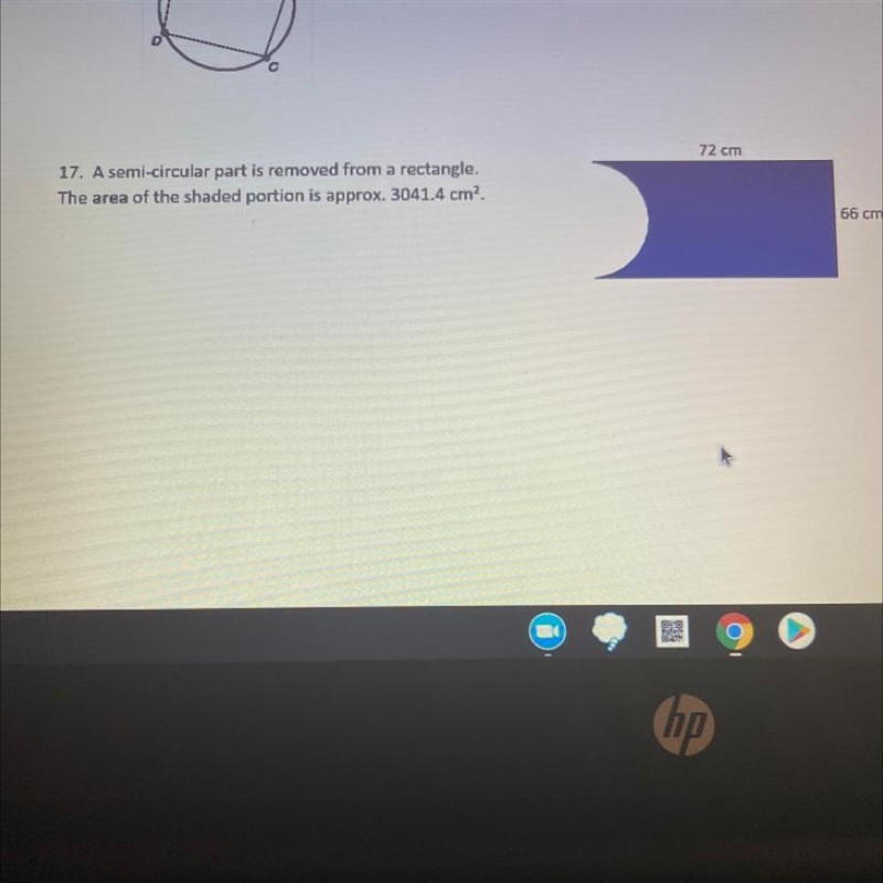 HELP!!!!!A semi-circular part is removed from a rectangle. The area of the shaded-example-1