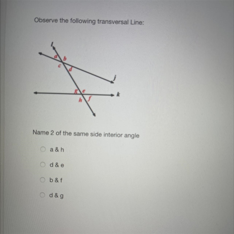 Name 2 of the same side interior angle.-example-1