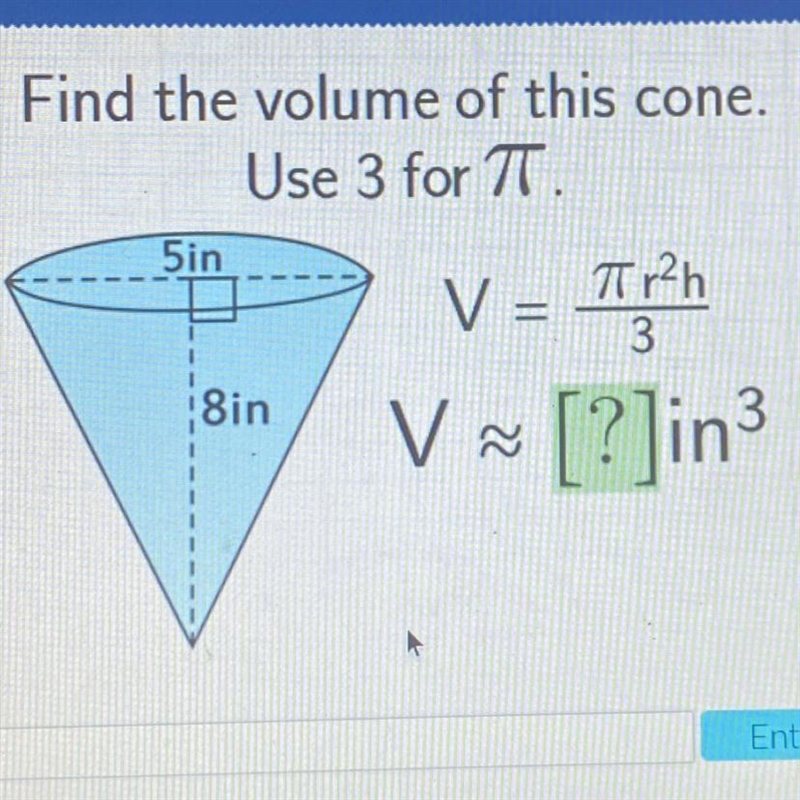 !Please Help! Find the volume of this cone.-example-1