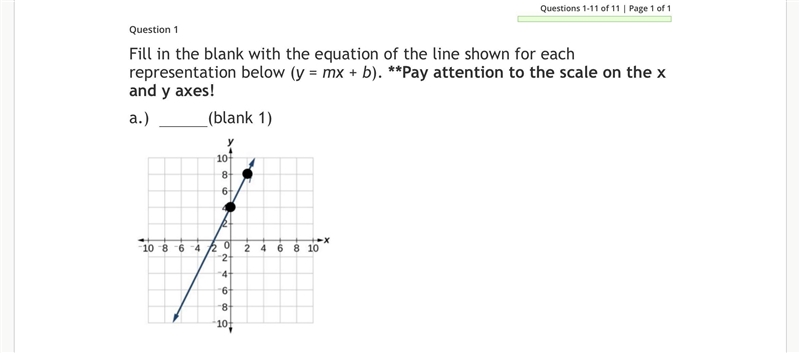 Fill in the blank with the equation of the line shown for each representation below-example-1