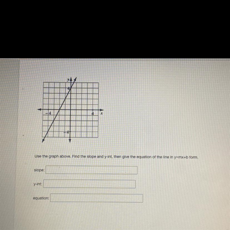 Use the graph above. find the slope and the y-int, then give the equation of the line-example-1