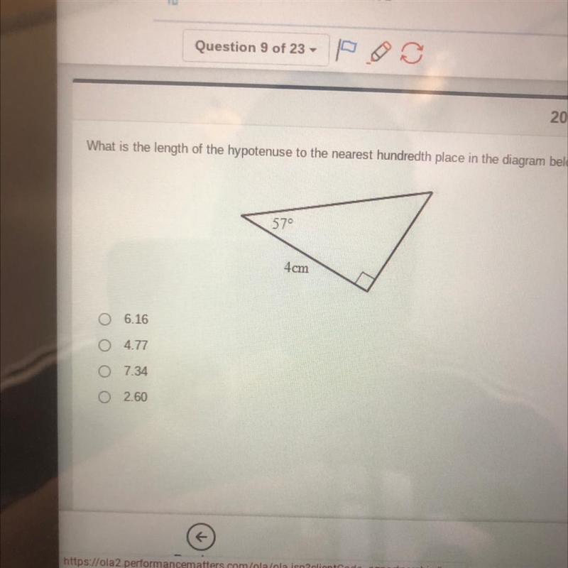 What is the length of the hypotenuse to the nearest hundredth place in the diagram-example-1