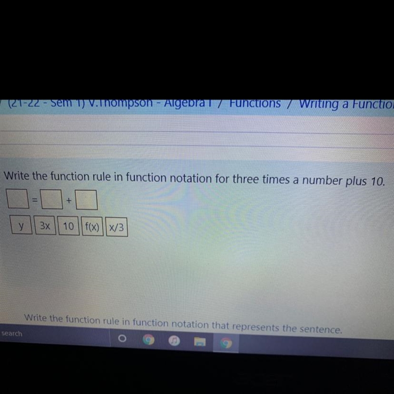 Write the function rule in function notation for three times a number plus 10.-example-1