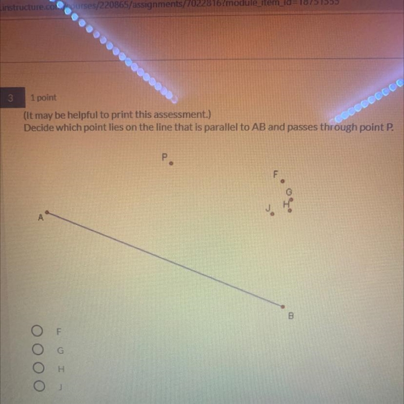 Decide which point lies on the line that is parallel to AB and passes through point-example-1