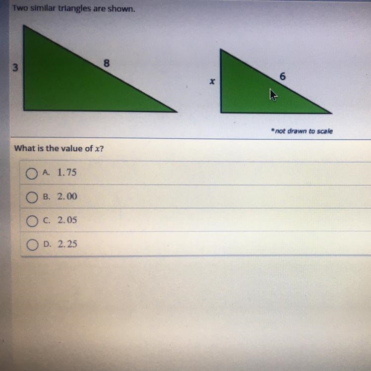 Two similar triangles are shown. what is the value of x? pls help.-example-1