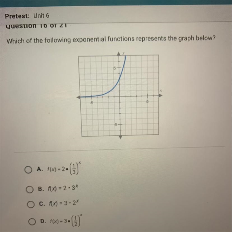 Which of the following exponential functions represents the graph below?-example-1