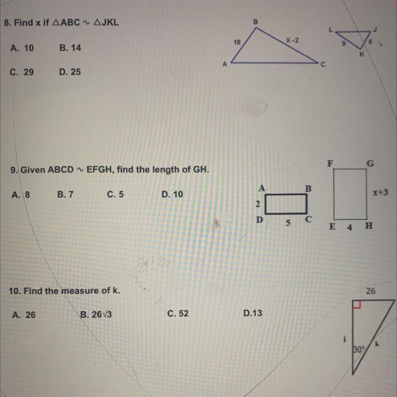 Question 9 9. Given ABCD EFGH, find the length of GH. A. 8 B. 7 C. 5 D. 10-example-1