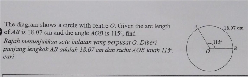 (1) Find the area of minor sector AOB (2) Find the perimeter of the circle​-example-1