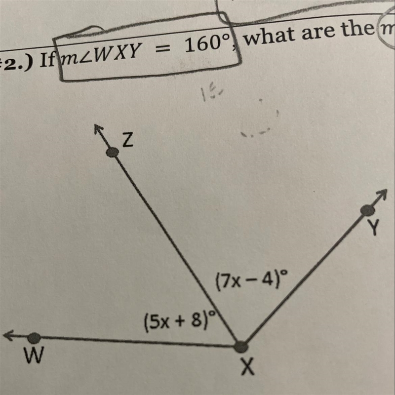 If m < WXY = 160 what are the m< WXZ and m < ZXY-example-1