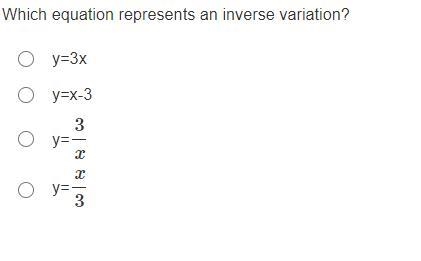 Which equation represents an inverse variation?-example-1