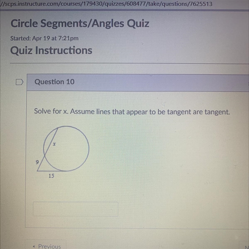 Solve for x. Assume lines that appear to be tangent are tangent-example-1