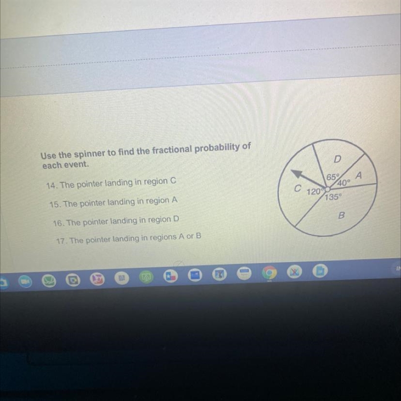 use the spinner to find the fractional probability of each event, i need it in decimal-example-1