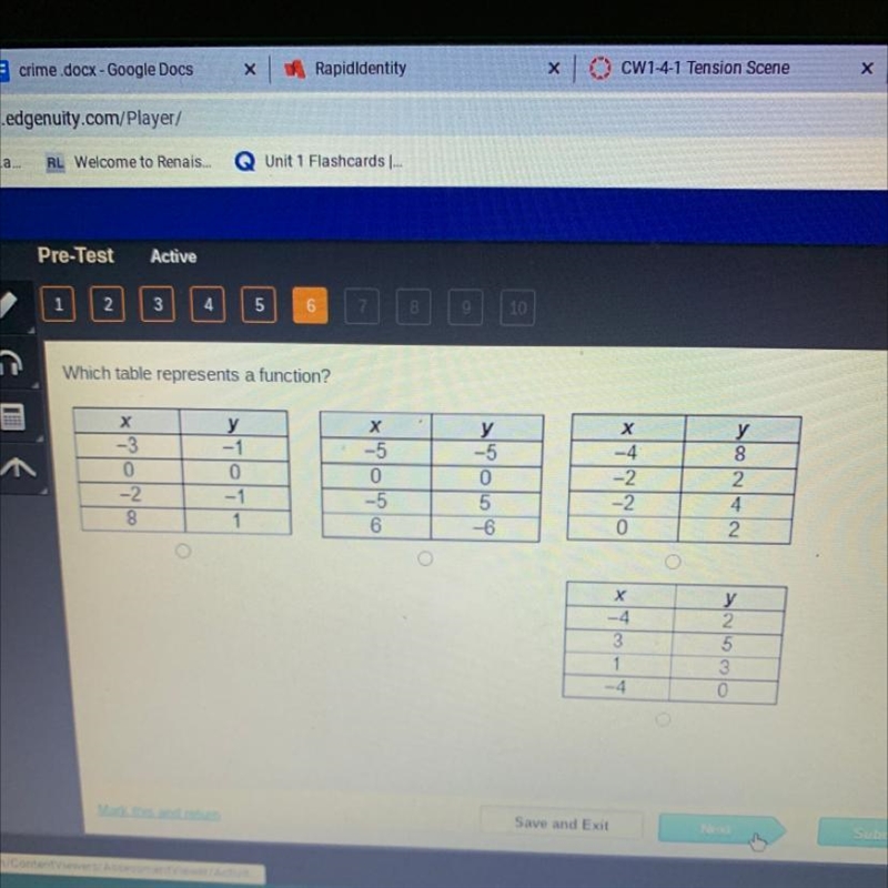 Which table represents a function ?-example-1