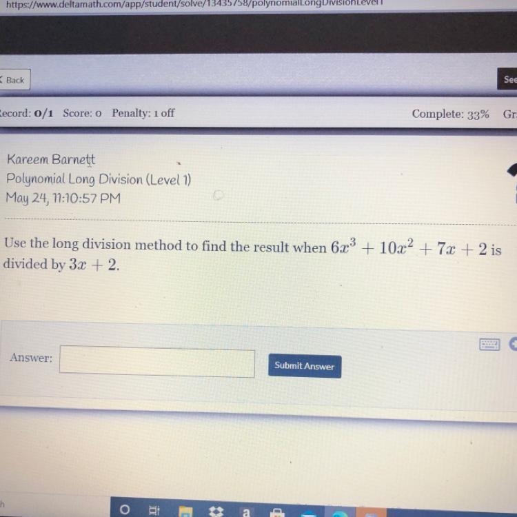 Use the long division method to find the result when 6x3 + 10x² + 7x + 2 is divided-example-1