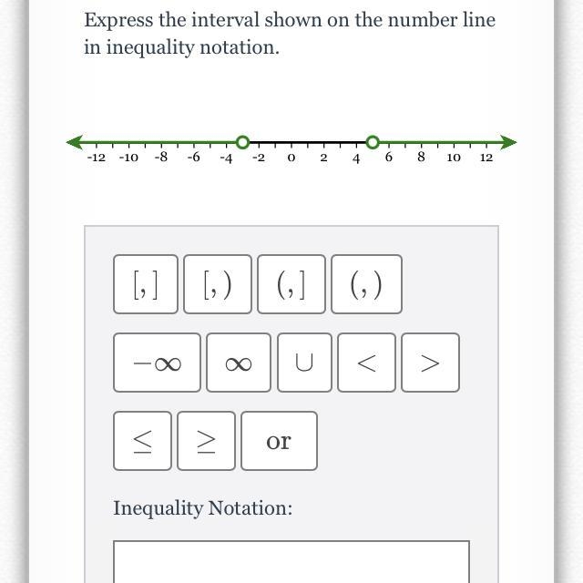 Express the interval shown on the number line in inequality notation.-example-1