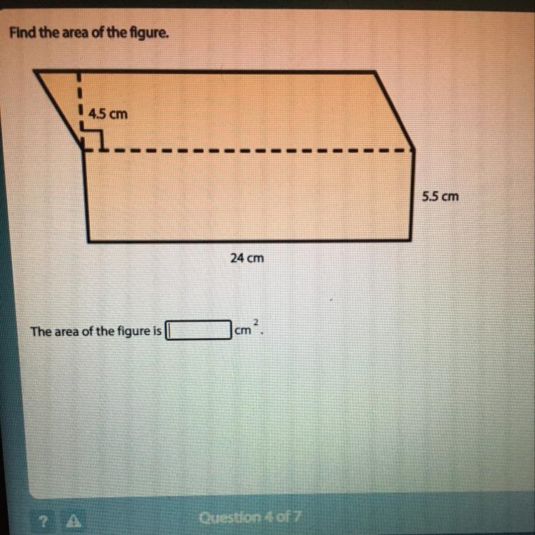 Find the area of the figure. 4.5 cm 24 cm 5.5 cm-example-1