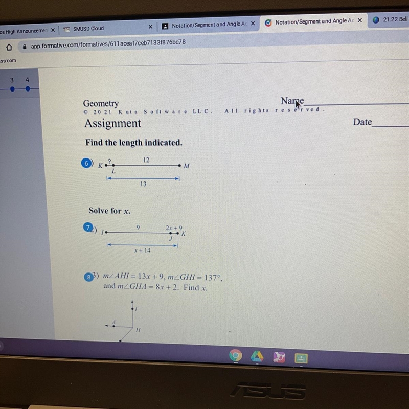 Solve for x. 7 9 T 2x + 9 K x + 14-example-1