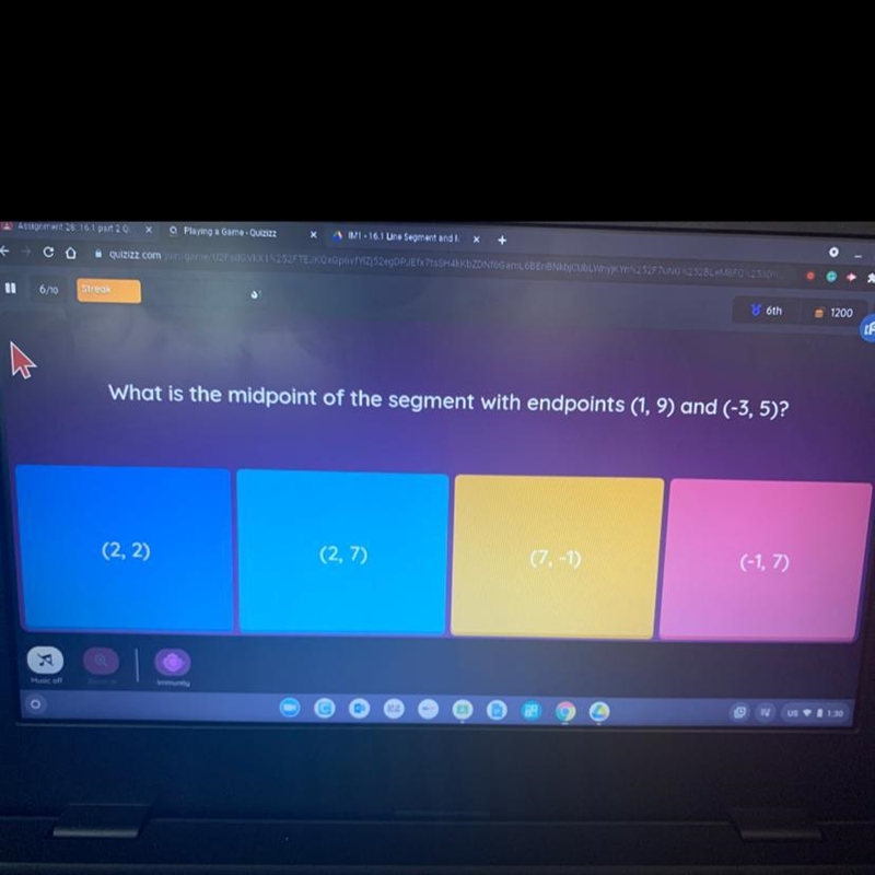 What is the midpoint of the segment with endpoint(1,9)and(-3,5)-example-1